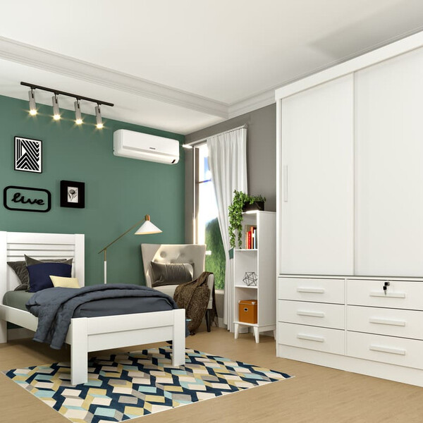 Guarda Roupa Solteiro 2 Portas 6 Gavetas - Chicago-neve - Tci