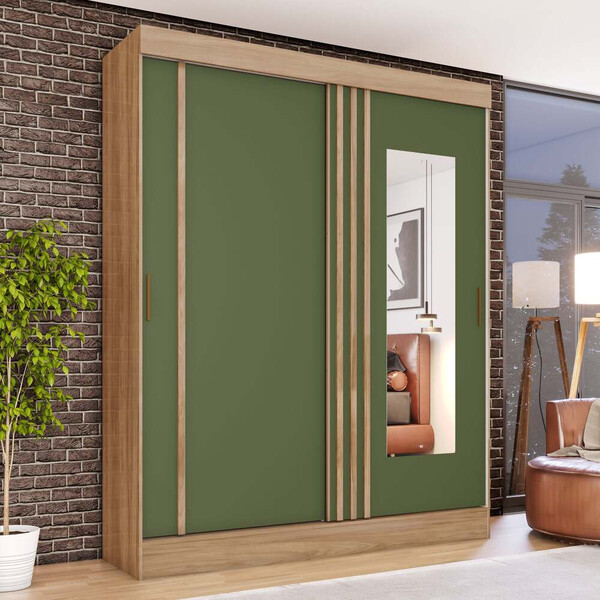 Guarda Roupa Solteiro 2 Portas Com Espelho 2 Gavetas Marcel C