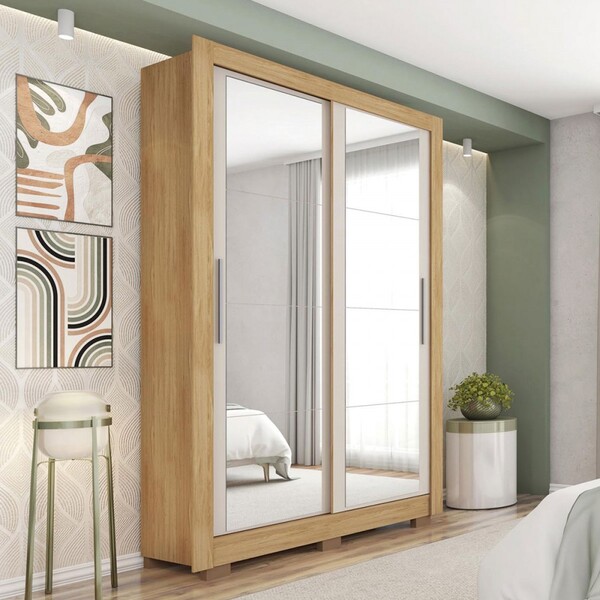 Guarda-roupa Solteiro 2 Portas Com Espelho 4 Gavetas Flex Lam
