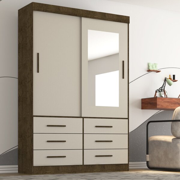 Guarda Roupa Solteiro 2 Portas Com Espelho 6 Gavetas Luana Sa