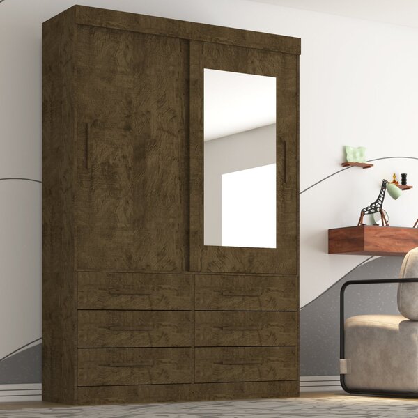 Guarda Roupa Solteiro 2 Portas Com Espelho 6 Gavetas Luana Sa