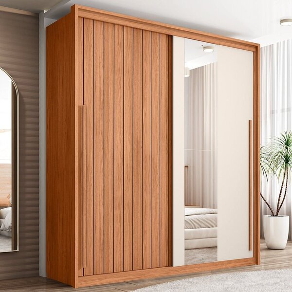 Guarda-roupa Solteiro 2 Portas Com Espelho Moviment Freijó/of