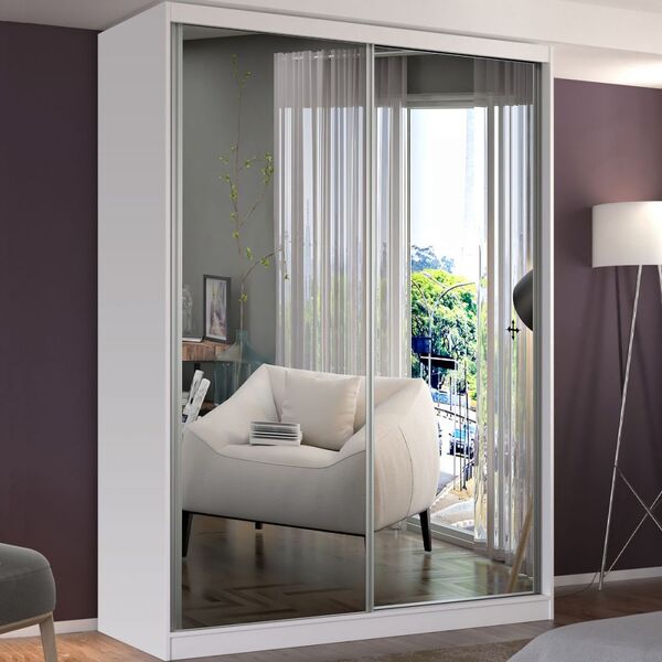Guarda-roupa Solteiro 2 Portas De Correr 2 Espelhos 100% Mdf