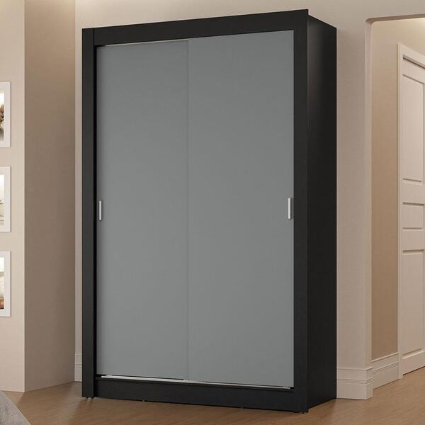 Guarda-roupa Solteiro 2 Portas De Correr 2 Gavetas Preto/cinz