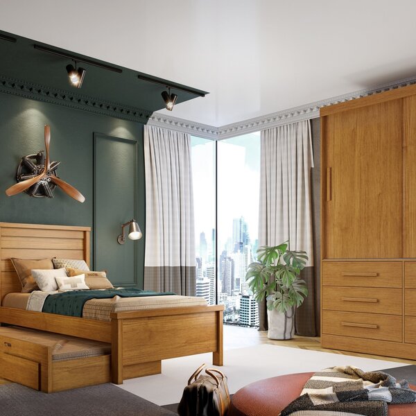 Guarda Roupa Solteiro 2 Portas De Correr 6 Gavetas Turim  Nat