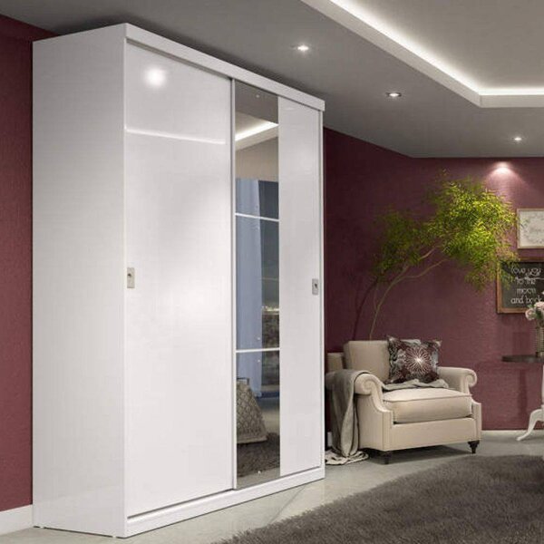 Guarda Roupa Solteiro 2 Portas De Correr Com Espelho Harmony
