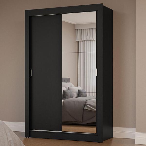 Guarda-roupa Solteiro 2 Portas De Correr Com Espelho Preto Mi