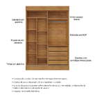 Guarda Roupa Solteiro 2 Portas Deslizante 4 Gavetas Chicago C