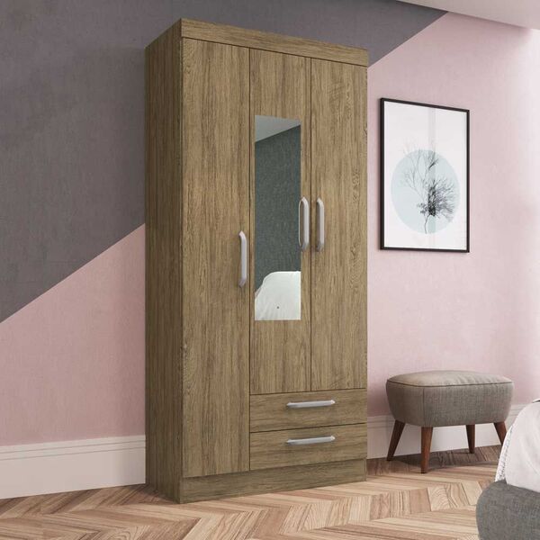 Guarda-roupa Solteiro 3 Portas 2 Gavetas Com Espelho Rp2320/e