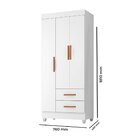 Guarda Roupa Solteiro 3 Portas 2 Gavetas Com Pés Lite Branco