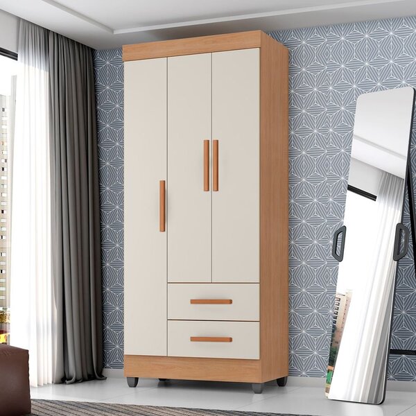 Guarda Roupa Solteiro 3 Portas 2 Gavetas Com Pés Lite Nature/