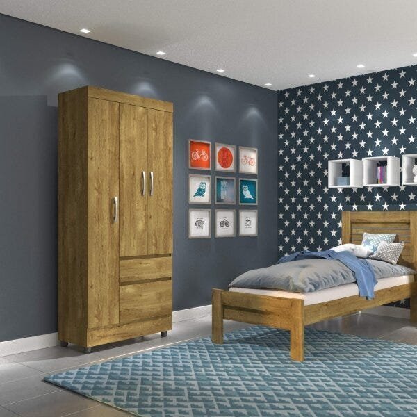 Guarda-roupa Solteiro 3 Portas 2 Gavetas Com Pés Tucson Espre