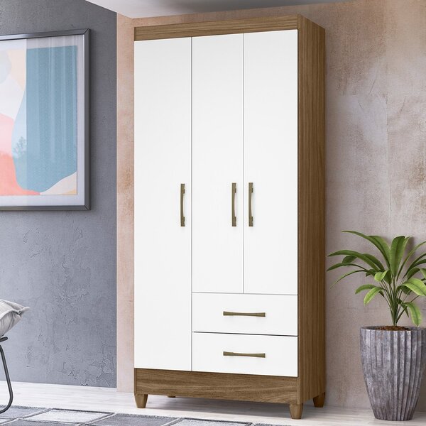 Guarda-roupa Solteiro 3 Portas 2 Gavetas E Pés Lima Naturale/