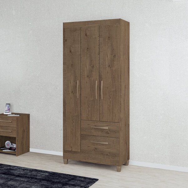 Guarda Roupa Solteiro 3 Portas 2 Gavetas Real Light Mocaccino