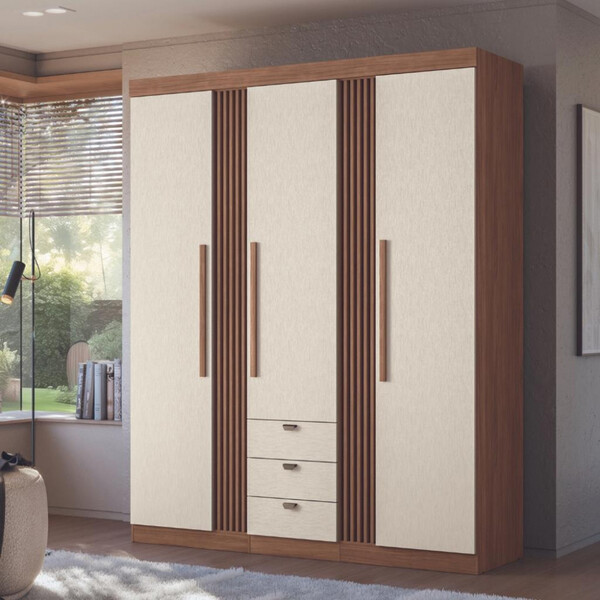 Guarda Roupa Solteiro 3 Portas 3 Gavetas Ripado Aurora Santos