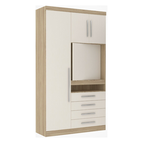 Guarda Roupa Solteiro 3 Portas 4 Gavetas Com Painel Giratório