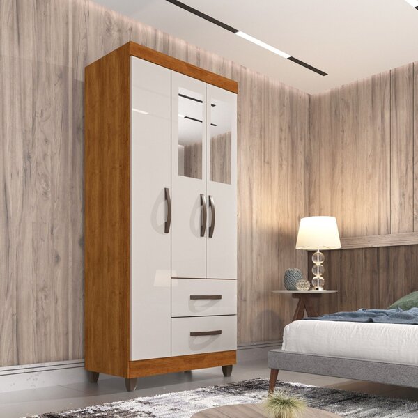 Guarda Roupa Solteiro 3 Portas Com Espelho 2 Gavetas Cometa S