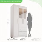 Guarda-roupa Solteiro 3 Portas Com Espelho 2 Gavetas Estrela