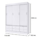 Guarda-roupa Solteiro 3 Portas De Correr 6 Gavetas  Branco