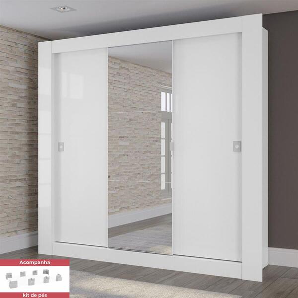 Guarda Roupa Solteiro 3 Portas De Correr C/ Espelho E Pés Cbh