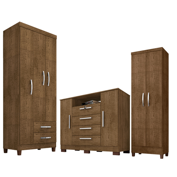 Guarda Roupa Solteiro 3 Portas E 2 Gavetas Modena Com Cômoda