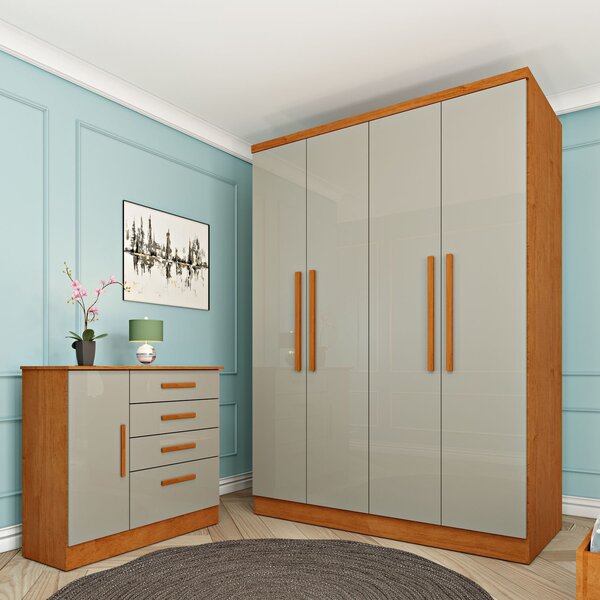 Guarda Roupa Solteiro 4 Portas 2 Gavetas 133cm Amsterdam   Ci