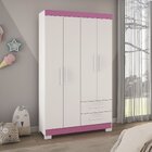 Guarda-roupa Solteiro 4 Portas 2 Gavetas  Branco New/rosa