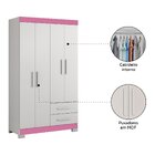 Guarda-roupa Solteiro 4 Portas 2 Gavetas  Branco New/rosa