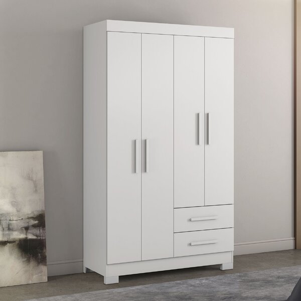 Guarda-roupa Solteiro 4 Portas 2 Gavetas  Branco New/rosa