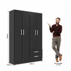 Guarda-roupa Solteiro 4 Portas 2 Gavetas Atalaia Black  Preto