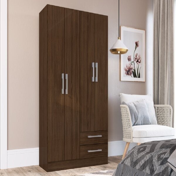 Guarda-roupa Solteiro 4 Portas 2 Gavetas Basic  Cacau Brilho