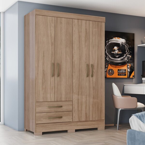 Guarda Roupa Solteiro 4 Portas 2 Gavetas Be12 Briz Jequitibá