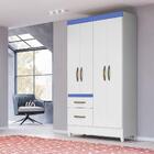 Guarda Roupa Solteiro 4 Portas 2 Gavetas Branco Azul Flex Man
