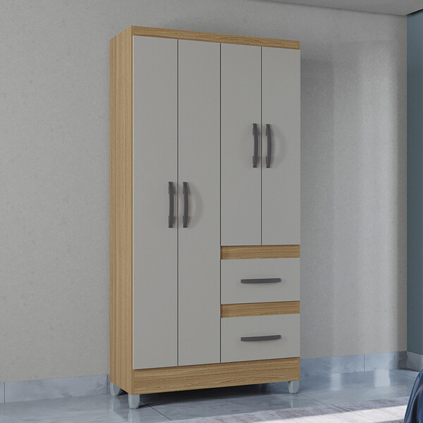 Guarda Roupa Solteiro 4 Portas 2 Gavetas Com Pés Capri Poquema