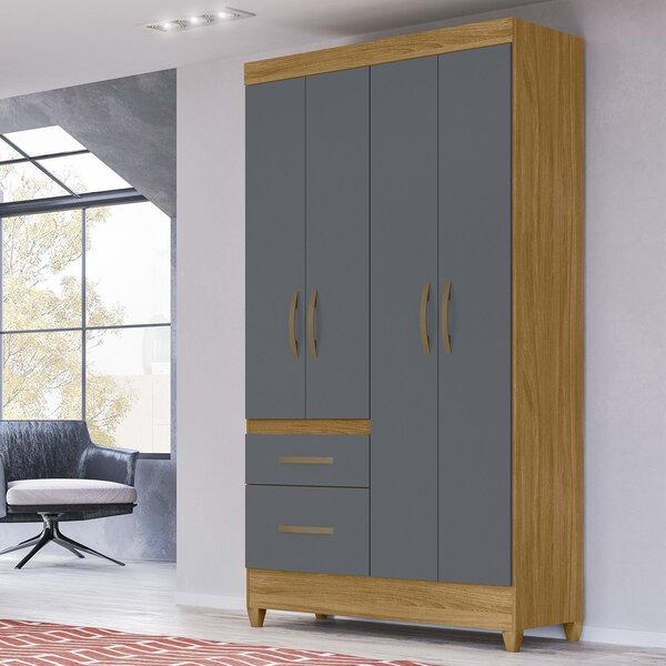 Guarda-roupa Solteiro 4 Portas 2 Gavetas Com Pés Madri Freijó