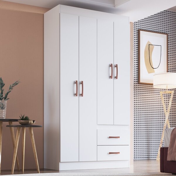 Guarda Roupa Solteiro 4 Portas 2 Gavetas Córdova Branco