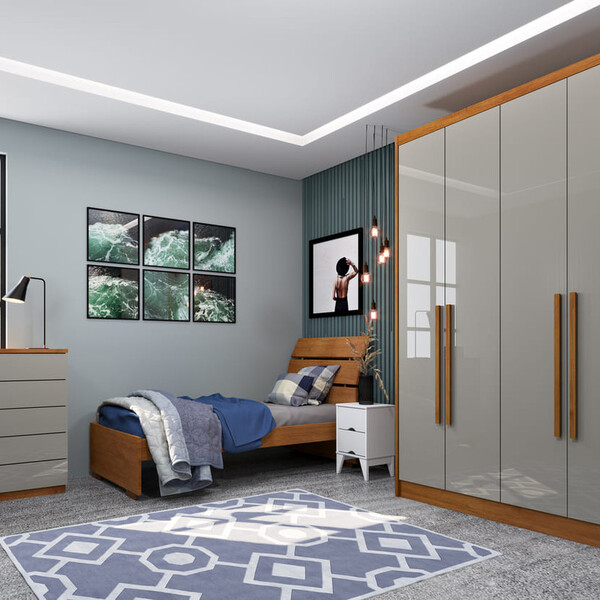 Guarda Roupa Solteiro 4 Portas 2 Gavetas - Dinamarca-cinamomo