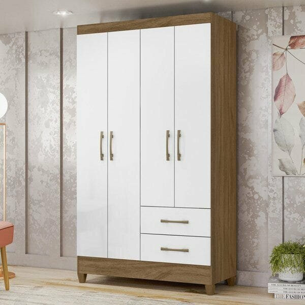 Guarda-roupa Solteiro 4 Portas 2 Gavetas E Pés Chile Naturale