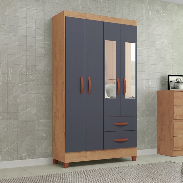 Guarda Roupa Solteiro 4 Portas 2 Gavetas Fortaleza  Canelato