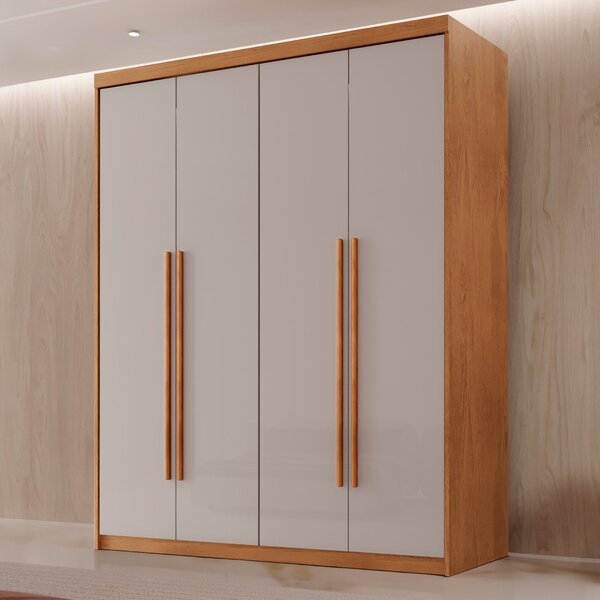 Guarda Roupa Solteiro 4 Portas 2 Gavetas Mdf Veracruz Natural