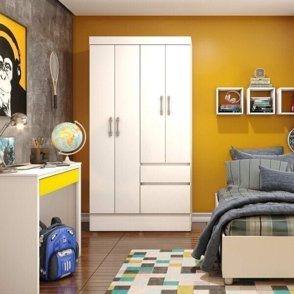 Guarda-roupa Solteiro 4 Portas 2 Gavetas Oregon Tcil Móveis B
