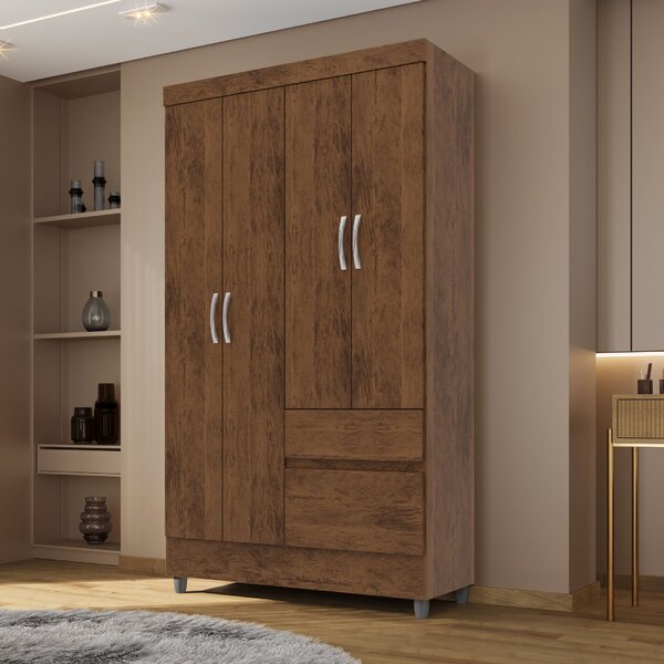 Guarda-roupa Solteiro 4 Portas 2 Gavetas Panama Imbuia Rustico
