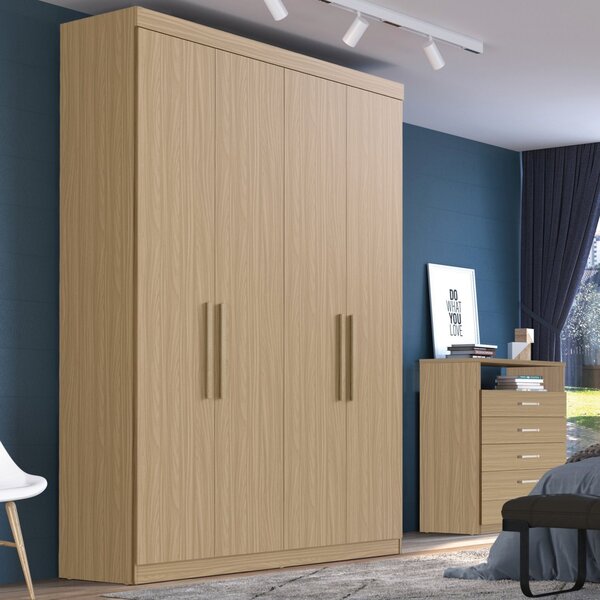 Guarda Roupa Solteiro 4 Portas 2 Gavetas Paris  Cedro