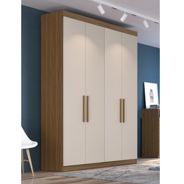 Guarda Roupa Solteiro 4 Portas 2 Gavetas Paris  Nogueira/off