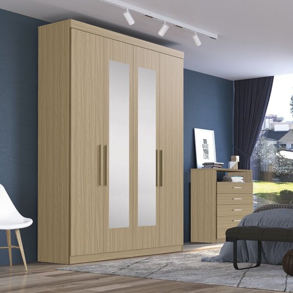 Guarda-roupa Solteiro 4 Portas 2 Gavetas Paris Com Espelho Ce