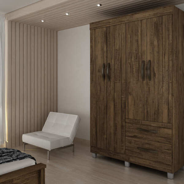 Guarda-roupa Solteiro 4 Portas 2 Gavetas - Paris-imbuia - Chf