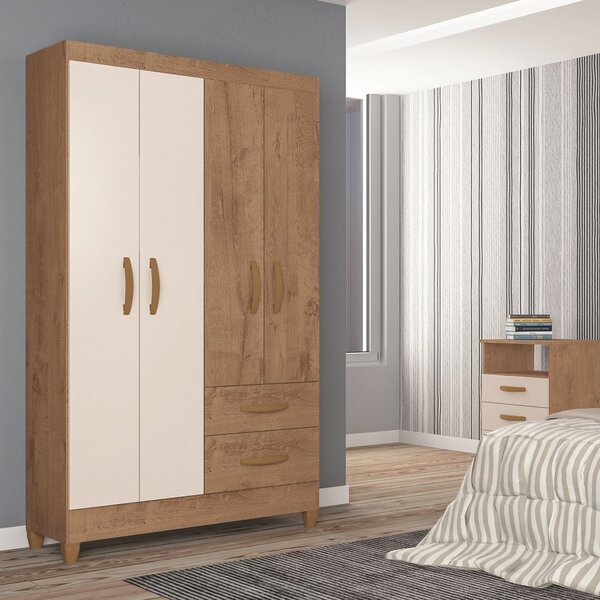 Guarda Roupa Solteiro 4 Portas 2 Gavetas Real Light Canelato