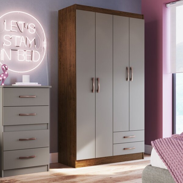 Guarda Roupa Solteiro 4 Portas 2 Gavetas Treviso 104 Coffee/f