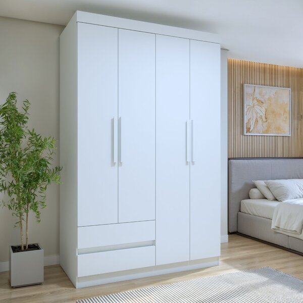 Guarda-roupa Solteiro 4 Portas 2 Gavetas Zeus Branco