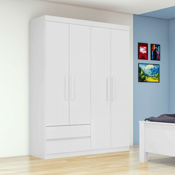 Guarda Roupa Solteiro 4 Portas 2 Gavetas Zeus Lopas